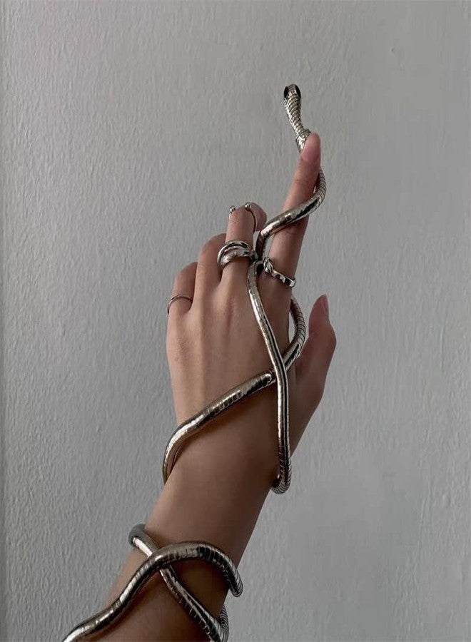ANGLEQUEEN Medusa Costume Women Gold Silver Black Snake Necklace Adjustable Punk Bracelet Choker Flexible Snake Bracelets Halloween Witch Accessorie Jewelry A-Silver - Image 3